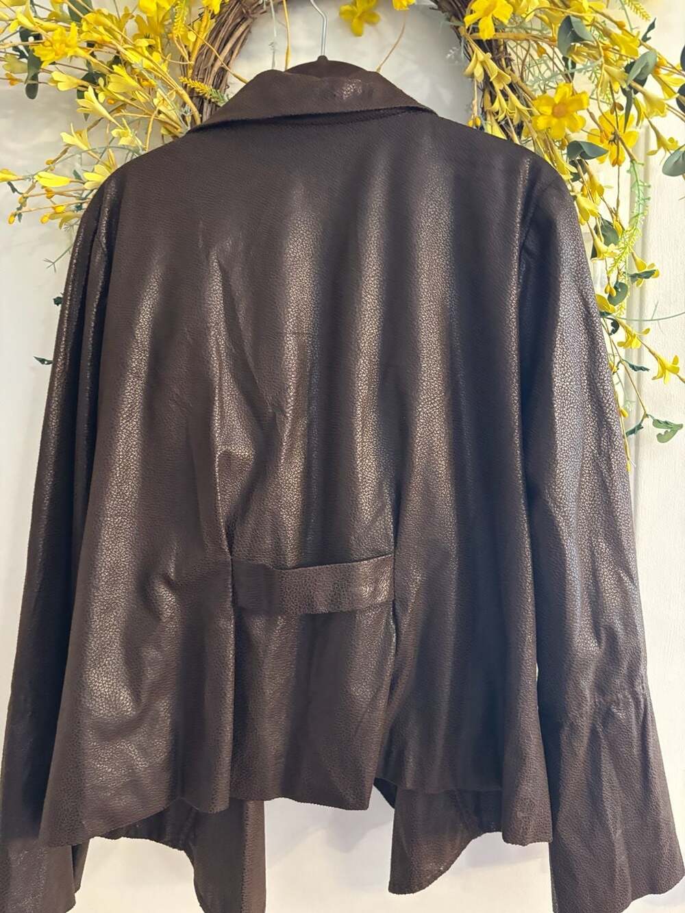 Elementz Women's Brown Pebbled Faux Leather Open Front Waterfall Jacket - Picture 3 of 3